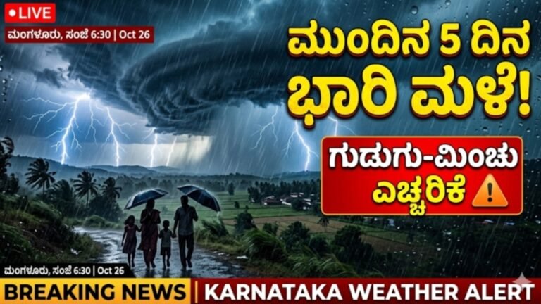 Karnataka Rain Alert: ಮುಂದಿನ 5 ದಿನ ವ್ಯಾಪಕ ಮಳೆ! ಗುಡುಗು-ಮಿಂಚು ಸಹಿತ ಭಾರಿ ಮಳೆ ಎಚ್ಚರಿಕೆ!